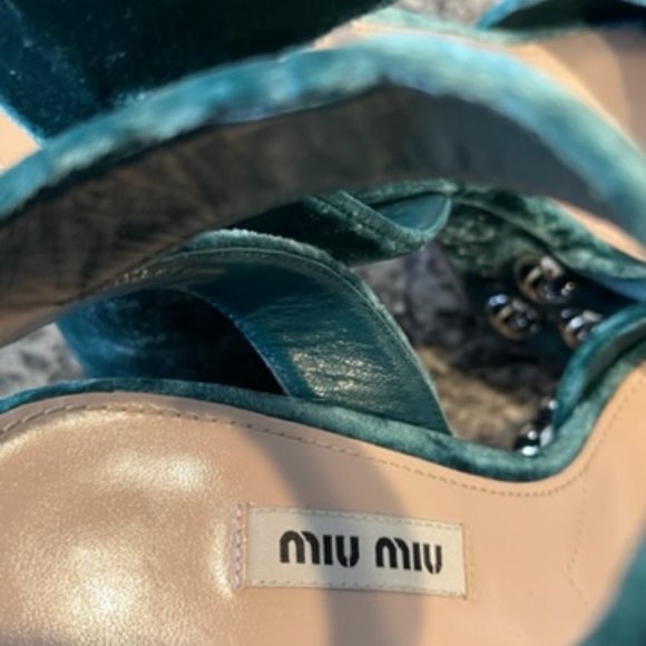 $995 MIU MIU PRADA JEWEL TONE STUDDED PLATFORM MARY JANE HEELS 38 8 - Picture 10 of 12